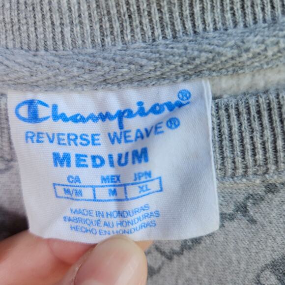 🦃 Champion Sweater Diagonal Logo Fleece Lined Gray Sweatshirt Sz Medium - Picture 4 of 9
